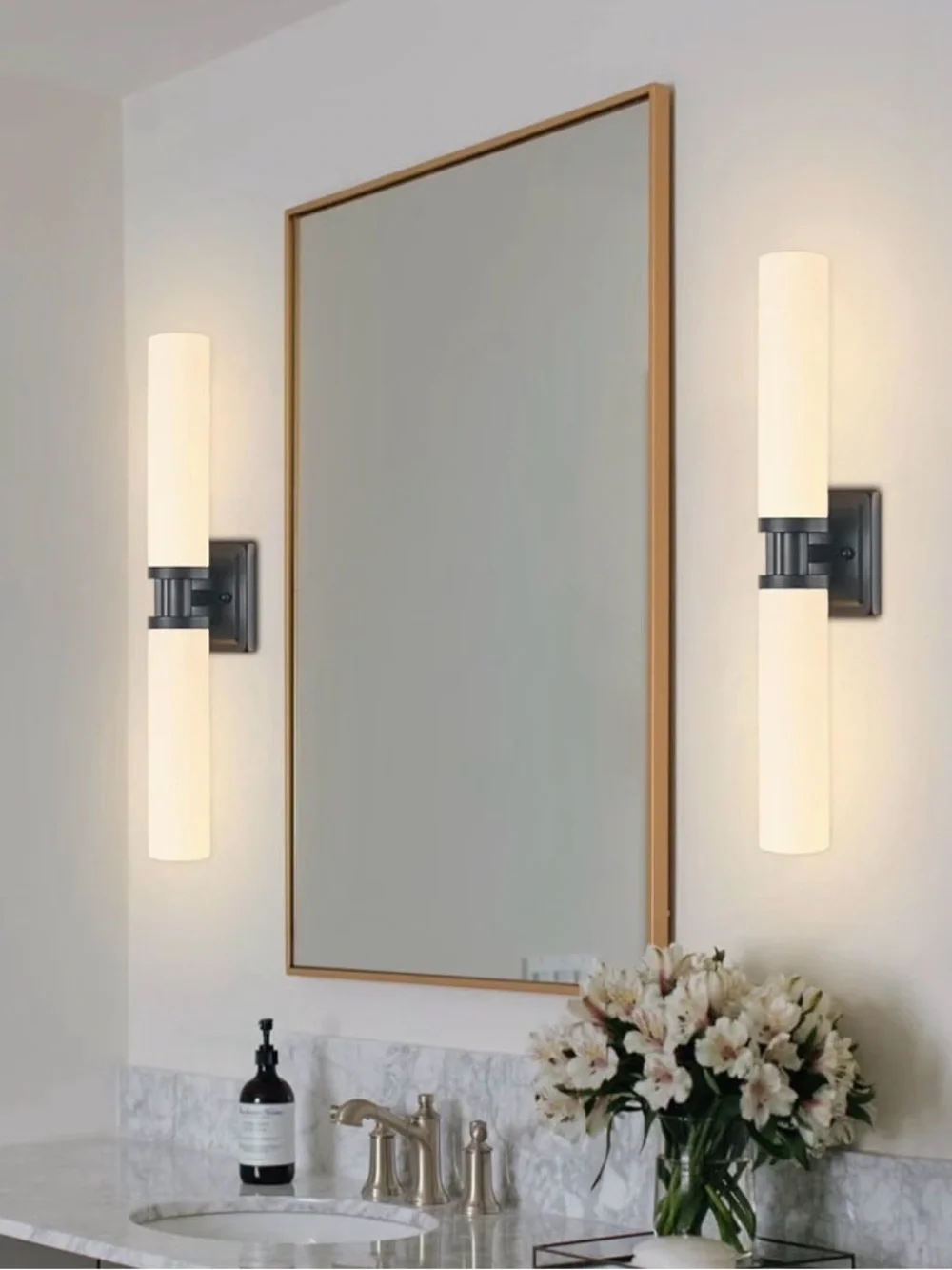 32” Black Wall Sconces Set of 2 Frosted Glass Bathroom Vanity Lights NEW